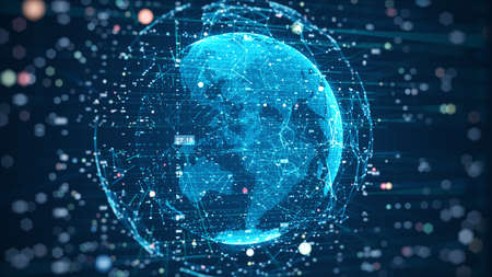 Global network connection and data connections concept. Communication technology global world network. Digital Data network technology With social network icons surrounded for worldwide connections.の写真素材