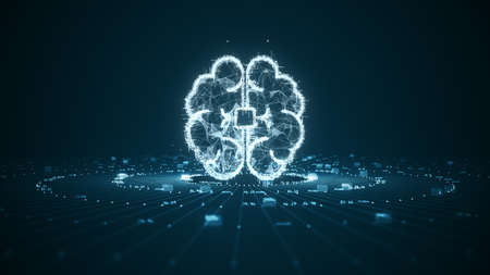 Technology Artificial intelligence (AI) brain animation digital data concept. Big Data Flow Analysis. Deep Learning Modern Technologies. Futuristic Cyber Technology Innovation. Fast digital network.の写真素材