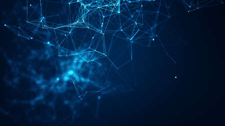 Abstract connected dots and lines on blue background. Communication and technology network concept...