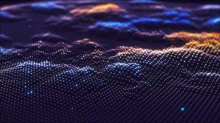 Abstract technology big data background concept. Artificial intelligence tech. Big data and cybersecurity. Transfer and storage of data sets, blockchain, server. Colorful background.の写真素材