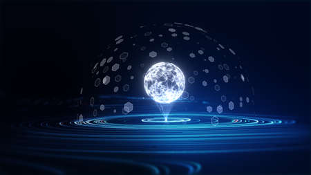 Abstract technology big data concept. Motion graphic for abstract data center, data flow. Transferring of big data and storage of block chain, server,  hi-speed internet. 3D Rendering.の写真素材