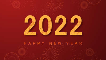 Chinese new year 2022 year of the tiger. Chinese New Year background with golden fireworks on red background. Concept for holiday banner, Chinese New Year Celebration background decoration.の写真素材