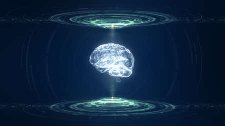 Technology Artificial intelligence (AI) brain animation digital data concept. Big Data Flow...