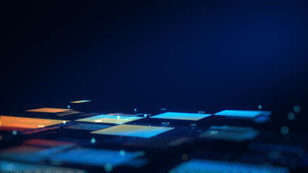 Blockchain concept. Big data binary code futuristic information technology, data flow. Transferring of big data.  interconnected blocks of data depicting a cryptocurrency blockchain. 3D Rendering.の写真素材