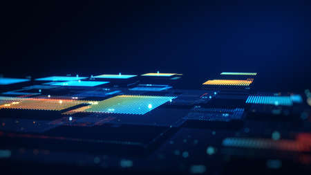 Blockchain concept. Big data binary code futuristic information technology, data flow. Transferring...