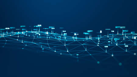 Blockchain network and cyber security concept. Analysis of information. Technology data binary code network conveying connectivity, Data, and information protection protocol. Secure connection.の写真素材