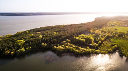 Sunrise over a beautiful river from a birds eye viewの写真素材