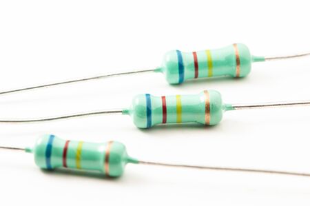 Radio components, color-coded resistors with wire leadsの写真素材