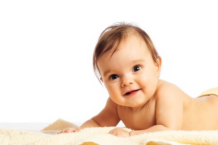 Close-up portrait of a beautiful happy girlの写真素材