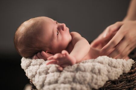 Portrait of a charming newborn little toddlerの写真素材