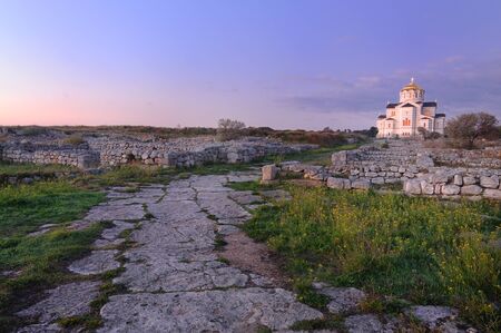 Chersonese Christian church in the middle of the city center is a warm summer evening on a clear...