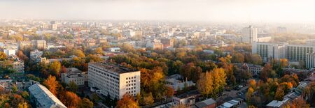Aerial view of a bewitching panorama of a modern big city on a warm autumn day. The concept of a...
