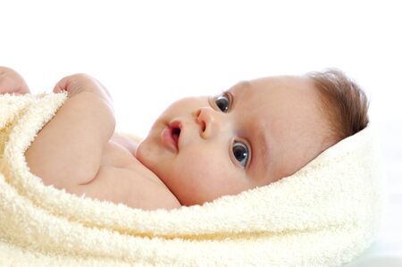 Close-up portrait of a cute little big-eyed girlの写真素材