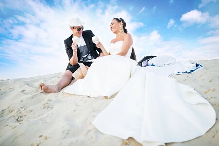 Wedding couple charming girl in a white dressの写真素材