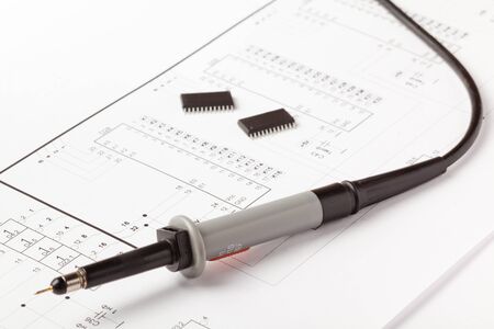 Soldering iron on drawing of electronic device