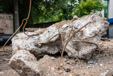 Armature sticks out from concrete block.の写真素材