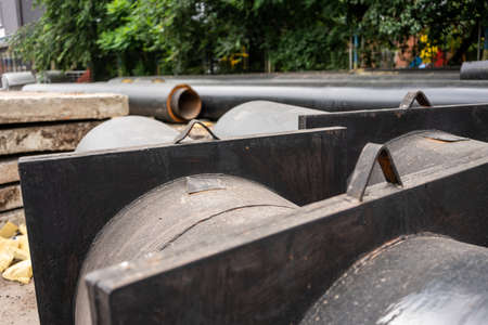 Insulated water pipes, underground sewerage infrastructure renovation.の写真素材