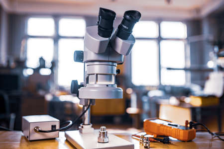 Large modern electron microscope in the research laboratory