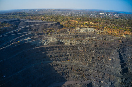 Extraction of minerals with the help of special equipment in the warm evening light in picturesque...
