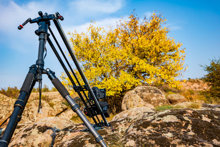 Camera on slider shots hills in the Carpathians mountains