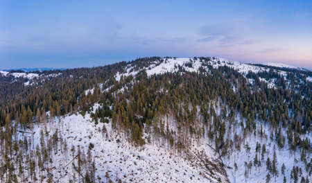 Magical winter panorama of beautiful snowy slopesの写真素材