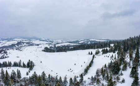 Aerial view of the mystical landscape of a winterの写真素材
