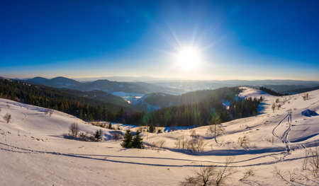 Magical winter panorama of beautiful snowy slopesの写真素材