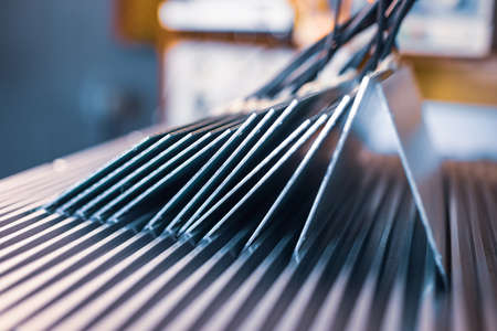 Close-up side view of a panel of SMD resistors is located on the production of automatic heating systems. The concept of industrial production of equipment for industrial and strategic purposesの写真素材