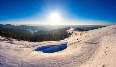 Magical winter panorama of beautiful snowy slopesの写真素材