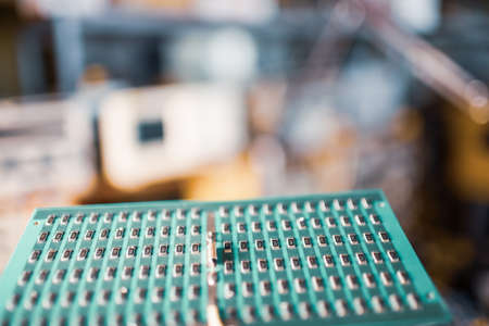 Close-up side view of a panel of SMD resistorsの写真素材