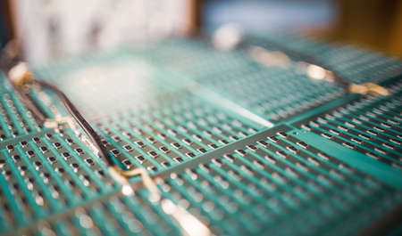 Close-up side view of a panel of SMD resistorsの写真素材