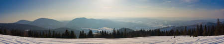 View of the evening winter wide panoramaの写真素材