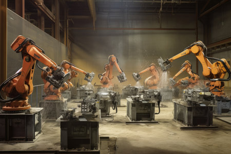 This beautiful photo captures a group of robots working together to build a new skyscraper. From welding and riveting to laying bricks and installing glass, these robots can handle the toughest construction tasks with ease. Generative AIの素材