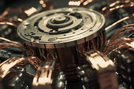 Fantastic electric motor in an industrial setting. The image captures the intersection of technology and craftsmanship in modern industry, highlighting the complex workings of the machinery that powers our world. Generative AIの素材