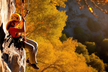 A team of climbers at the top of a high mountain in the light of the setting sun.の素材