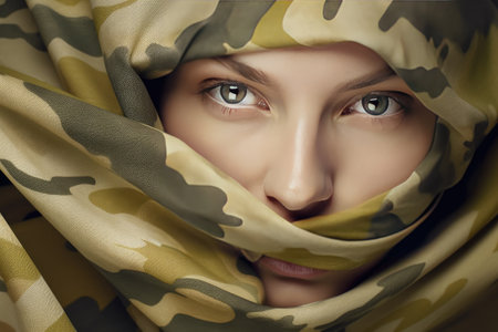 Beautiful young woman in a military camouflage cloth. beauty, fashion.の素材