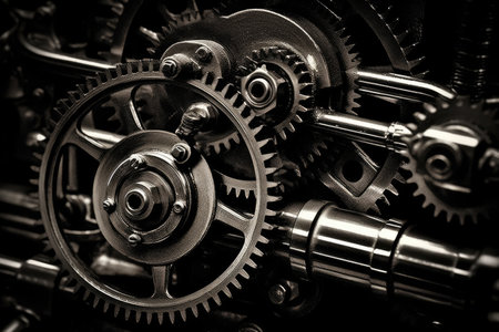 The combination of mechanical textures and atmospheric tones. Generative AIの素材