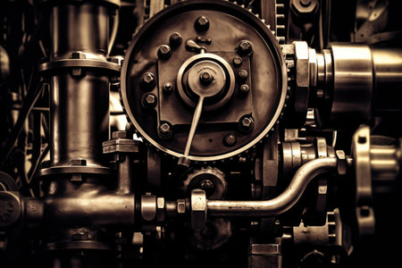 The combination of mechanical textures and atmospheric tones. Generative AIの素材