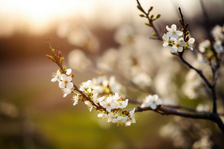 This photo captures the stunning beauty of spring with blooming cherry blossom trees against a sunny blue sky. The delicate pink petals of the sakura flowers create a colorful and natural background, perfect for a refreshing and bright design. Generative AIの素材
