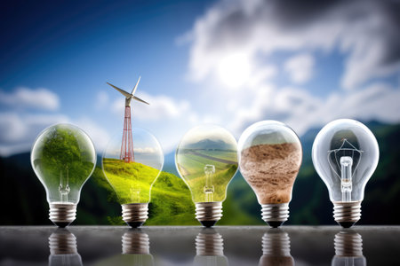 This photograph represents the development of alternative energy sources and energy efficiency. It captures the idea of a sustainable and eco-friendly future, where renewable energy sources are widely used and prioritized for their positive impact on the environment. Generative AIの素材