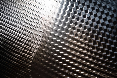 A stunning photo of a metallic background that is sleek and modern. The shiny metal reflects the light beautifully, adding depth and dimension to the image. The metallic texture is eye-catching and perfect for creating an industrial or futuristic feel. Generative AIの素材