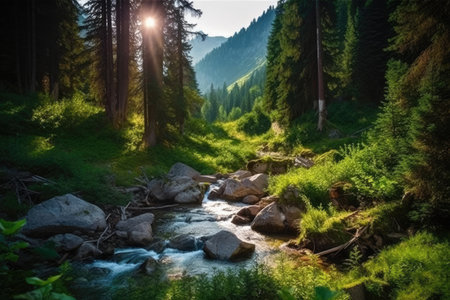 A beautiful natural background that captures the essence of the great outdoors, with vibrant colors and textures of nature. From majestic mountains to tranquil lakes, the photo showcases the beauty of the natural world. Generative AIの素材