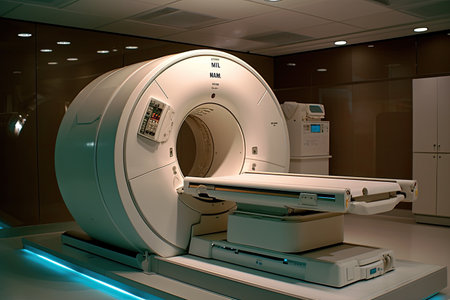 Magnetic resonance imaging (MRI) machine, showcasing the advanced technology and equipment used for diagnostic purposes. Generative AIの素材