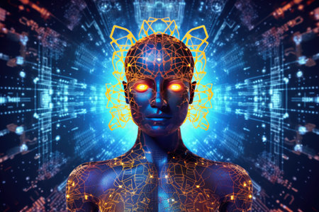The photo depicts the concept of artificial intelligence and machine learning, highlighting the role of technology in shaping the future. Generative AIの素材