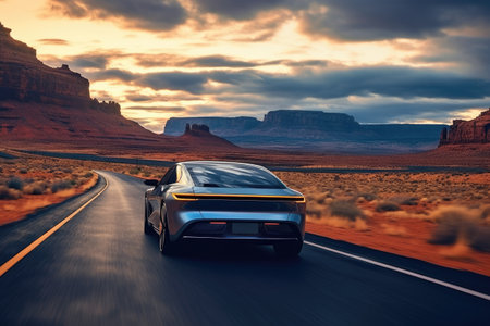 Advancements in autonomous technology as the self-driving car gracefully navigates the road, creating a sense of innovation and a glimpse into the future of transportation. Generative AIの素材