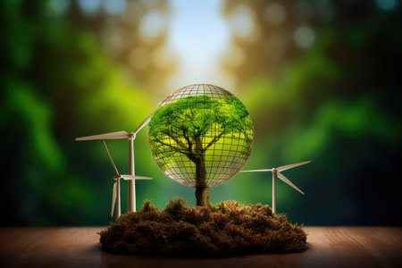 This photograph represents the development of alternative energy sources and energy efficiency. It captures the idea of a sustainable and eco-friendly future, where renewable energy sources are widely used and prioritized for their positive impact on the environment. Generative AIの素材