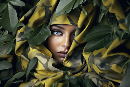 Essence of camouflage cosmetics, where the art of makeup seamlessly blends with the concept of concealment. Generated AIの素材