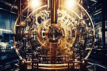 Fantastic sparkling perpetual motion machine in an industrial background. The image captures the intersection of technology and craftsmanship in modern industry. Generative AIの素材