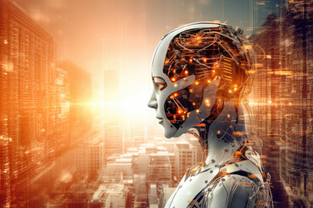 The photo depicts the concept of artificial intelligence and machine learning, highlighting the role of technology in shaping the future. Generative AIの素材