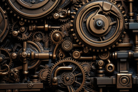 Intricate beauty of mechanical textures. The image highlights the precise details, metallic surfaces, and industrial elements, creating a visually stunning composition. Generative AIの素材